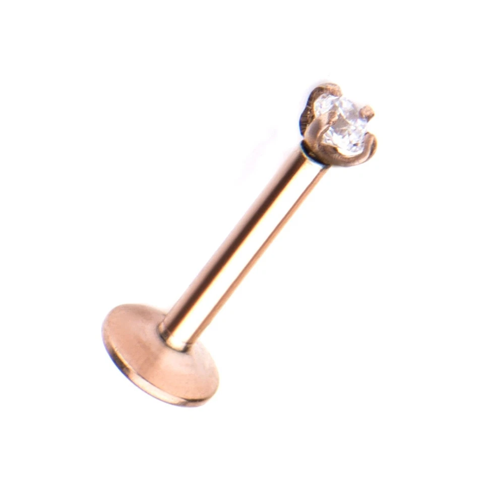 Lip Monroe Stud calibre 16 5/16" transparente 2 mm gema hilo interno oro rosa IP  Foto 1 de 3