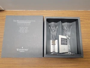 New in Box 2 WATERFORD CRYSTAL Millennium Universal Champagne Toasting Flutes - Picture 1 of 7