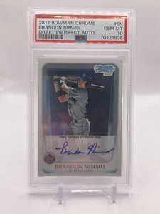 2011 BOWMAN CHROME 1ST BRANDON NIMMO NEW YORK METS ROOKIE AUTO CARD PSA 10 - Picture 1 of 2