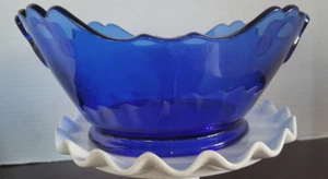 Vintage Mt. Pleasant L.E. Smith Cobalt Blue Glass Bowl w/ Handles - Picture 1 of 6