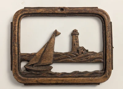 Cuadro de madera tallada faro barco 3D, decoración de pared, colgante de pared 3" x 4,5" Foto 1 de 4