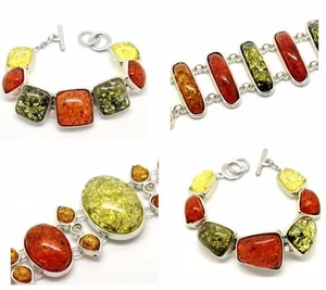 NEW Wholesale Lot 4 or 8 Faux Amber Gemstone Silver Tone Toggle Clasp Bracelets - Picture 1 of 12
