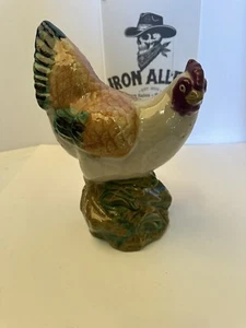 "Gallina mayólica vintage 11"" de alto marfil verde cerámica cocina granja granja rústica" - Imagen 1 de 7
