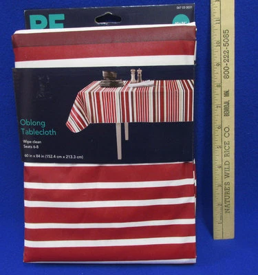 Oblong Tablecloth Target Red White Brown Stripe Seats 6-8 Wipe Clean 60" x 84" - Image 1 of 2
