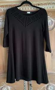 Sympli Black Stretch Tunic Short A-Line Dress w/Cutout 3/4 Sleeves in Size 4 - Picture 1 of 4