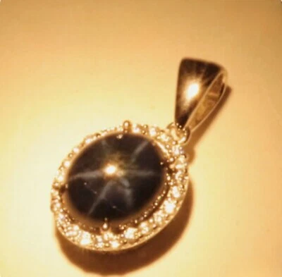 Vintage Genuine Blue Star Sapphire Necklace Sterling Silver / 925 Silver Pendant - Image 1 of 3