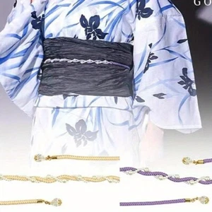 Handmade Japanese Kimono Bathrobe Belt w/Faux Pearl Adjustable Waist Cord Strap - Picture 1 of 9