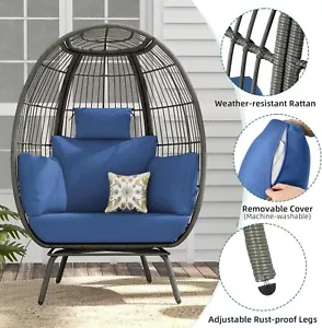 Oversize Rocking Egg Chair Outdoor Rattan Lounger All Weather Wicker Living Room - Picture 1 of 5