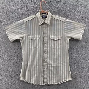 VINTAGE Knights Bridge Shirt Mens Medium Button Up Striped White Tan Casual - Picture 1 of 10