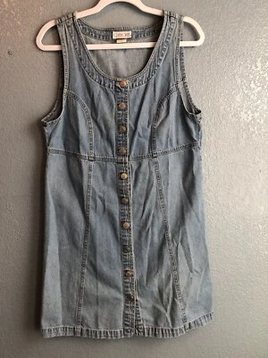Vintage Cherokee Dress M Blue Jean Denim Sleeveless Jumper Button Down Boho Y2K - Image 1 of 4