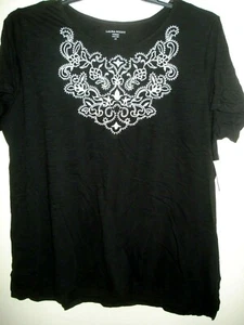 Top de punto negro talla 1X embellecido para damas - Imagen 1 de 2