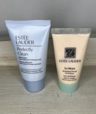 Estee Lauder So Moist Facial & Perfectly Clean Travel Size 1oz Open Full New - Image 1 of 4