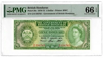 BRITISH HONDURAS 1972 ONE DOLLAR. QUEEN ELIZABETH II. PMG-66EPQ. PICK-28c. - Image 1 of 2