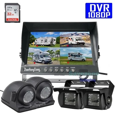 4x HD 1080P Front Side Rear View Backup Camera System+ 9" Quad Split DVR Monitor - Image 1 of 4