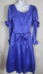 Vtg 80s Royal Blue Puffy Sleeve Prom Party Dress Size M Handmade Bows and bling - Picture 1 of 8