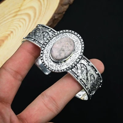 Brazalete brazalete de joyería hecho a mano con piedras preciosas de plata de ley 925 de rodocrosita para regalo Foto 1 de 4