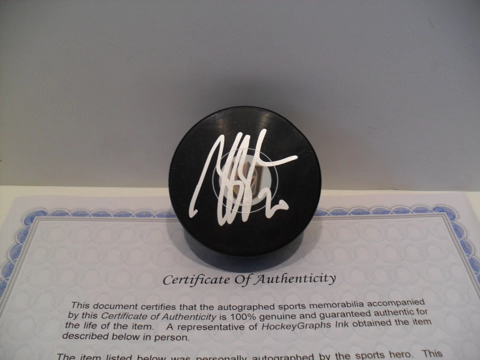 Brandon Saad Autographed Signed Vegas Golden Knights Puck COA  Bright Silver Pen - Image 1 of 1