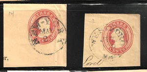 2 Untyped 3 Cent Washington Postal Stationary Corner 1853-1855 US 81Ba31 - Picture 1 of 3