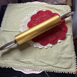 Vintage 1950’s Mod MCM Davis Gold & Silver Metal Rolling Pin Red Washers Kitchen - Picture 1 of 6