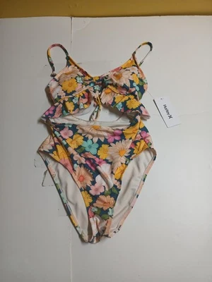 Hurley blue multicolor floral one piece bikini swimsuit small new with defects - Image 1 of 4