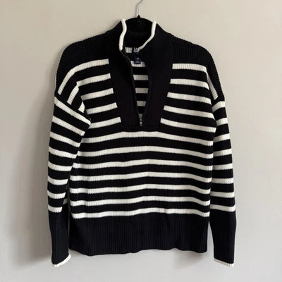 Pullover Lands End Drifter 1/4 Cremallera Tejido Algodón Talla XS Rayas Bloque de Color  Foto 1 de 4