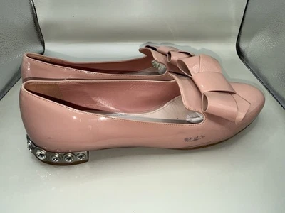 Miu Miu Pink Patent Leather Bow Embellished Heel Loafers  EU 39 US 9 - Image 1 of 4