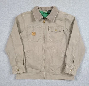 John Deere Canvas Jacket Boys Youth Size L 14-16 Corduroy Collar Full Zip 100% - Picture 1 of 11