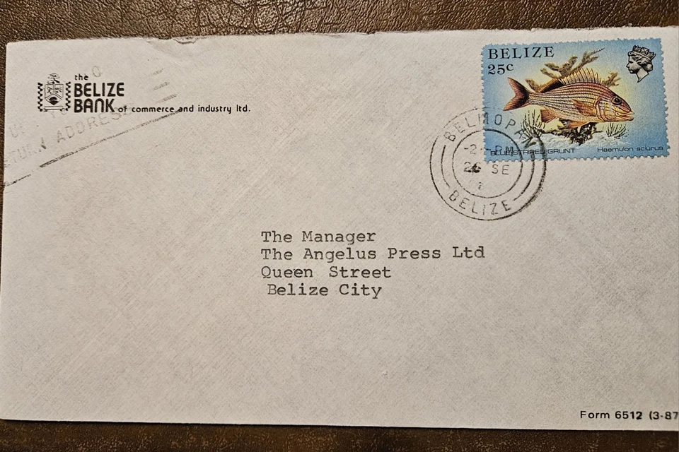 BELICE 1986? Cobertura local (Belmopán a la ciudad de Belice) tarifa nacional de 25c. Foto 1 de 1