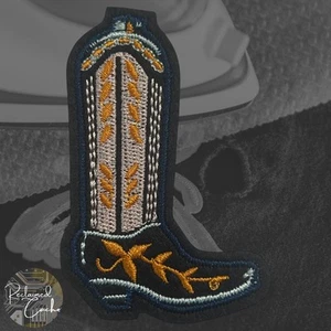 Bota de Vaquero en Negro y Naranja Detalle Hierro En Parche Aplique Adorno - Imagen 1 de 2