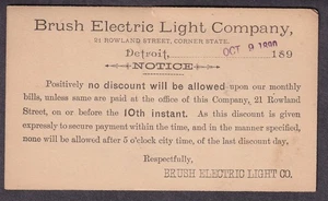 1890 Postkarte Brush Electric Light Company 21 Rowland St Detroit MI - Bild 1 von 2