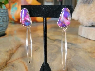 Mohave Turquoise  Stone and Sterling Silver Hoop Earrings - Image 1 of 3