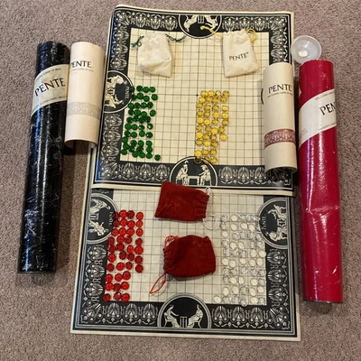 Lot of 2 VTG Pente Classic Games in Tubes Red Clear Yellow Green Stones 4th 3rd - Image 1 of 4