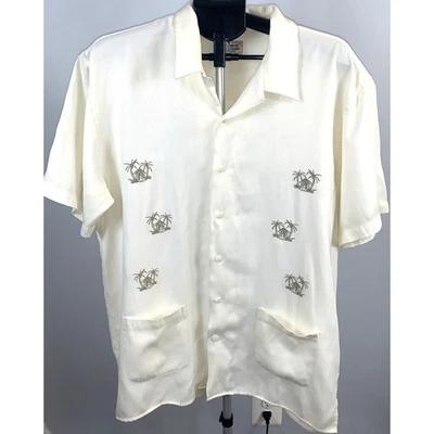 复古切诺基威基穿男式纽扣衬衫 L 棕榈树刺绣 — 第 1/4 张图片