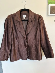 Chico's women's chocolate brown satin-feel blazer size 0 excellent condition - Picture 1 of 3