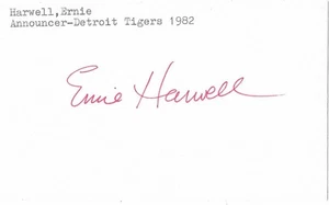 SIGNED 3x5 INDEX CARD OF ERNIE HARWELL (DECEASED 2010)! GREAT AUTOGRAPH! - Picture 1 of 1