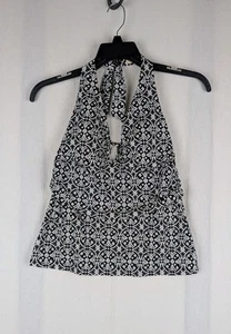 Costume da bagno Lands End Tankini donna 12 nero bianco supporto geometrico solo - Foto 1 di 10