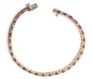 14k yellow gold red Ruby .15ct Diamond gemstone tennis bracelet 7" 9.1g estate - Picture 1 of 7