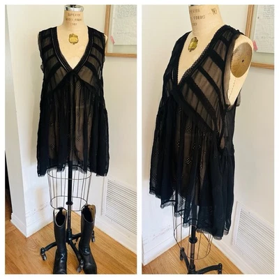 Free People Intimately Sheer Black Sleeveless Tunic Sz Medium - Image 1 of 4