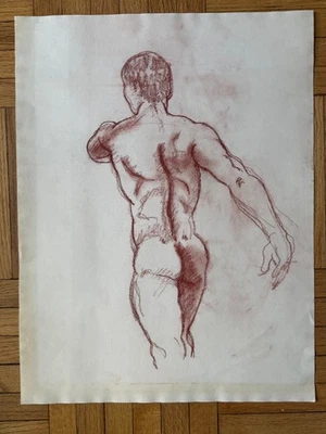 Vintage 1960's Academic Male Study Portrait Pencil Drawing Gay Int OOAK 15 x 21 - Image 1 of 4
