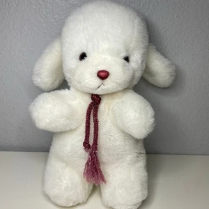 Vintage 1982 Gund Smooch weißer Welpe Hund 11 Zoll rotes Seil Rassel Stofftier - Bild 1 von 9