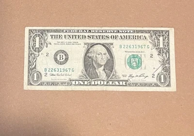 1967 Year Date Note Fancy Serial Number 1  Dollar Bill B22631967G Pair 2s 6s - Image 1 of 2