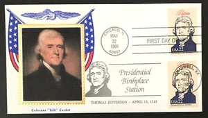 U.S. 1986 Thomas Jefferson - dual Birthplace and first day - on Colorano (A105) - Picture 1 of 1