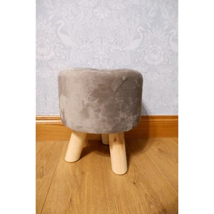Round Grey Velvet Footstool with 3 Wooden Legs Cosy Footrest Padded Seat - Picture 1 of 5
