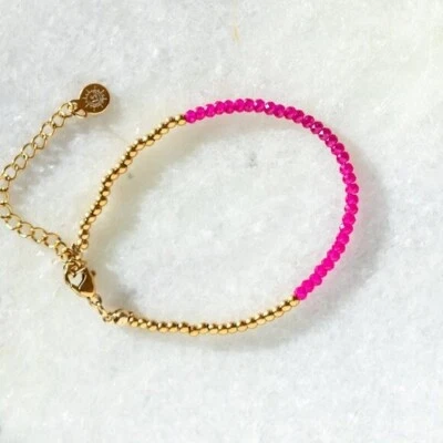 Ruby Beaded Bracelet Waterproof 18K Gold Stainless Steel Dainty Pink Red Jewelry - Изображение 1 из 4
