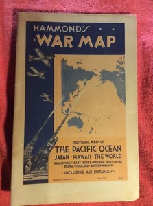HAMMOND'S WAR MAP THE PACIFIC OCEAN JAPAN HAWAII THE WORLD WWII - Picture 1 of 5