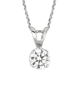 0.10 Carat Natural Diamond Solitaire Necklace 14K White Gold G SI  18'' chain - Picture 1 of 1