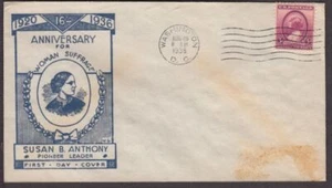 1936 Susan B. Anthony women's suffrage Sc 784-3c VG blue cachet airmail envelope - Picture 1 of 1