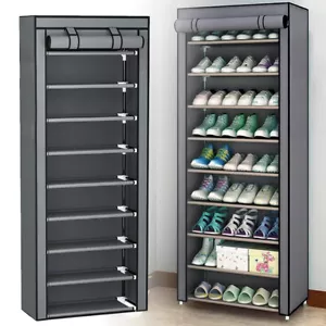 9 Ebenen Schuhregal Schuhschrank mit Staubdichtem Überzug Schuhständer Schmal DE - Bild 1 von 15