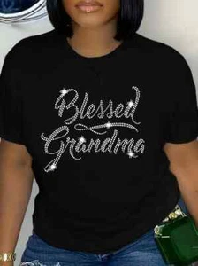 Rhinestone Letter Print Crew Neck Casual Short Sleeve T-Shirt Size: XL - Picture 1 of 5