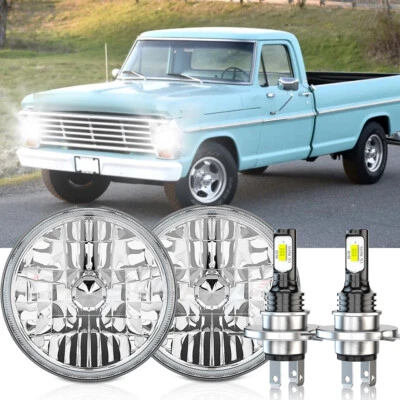 Par de faros LED redondos de haz alto/bajo cromados de 7 pulgadas para camioneta Ford F100 F150 F250 Foto 1 de 4
